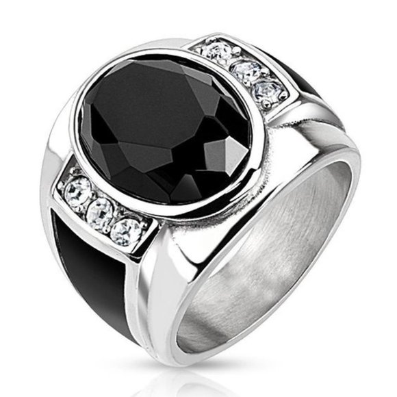 Black Onyx Ring - Reign Natural Black Onyx Look and Rhinestone Ring